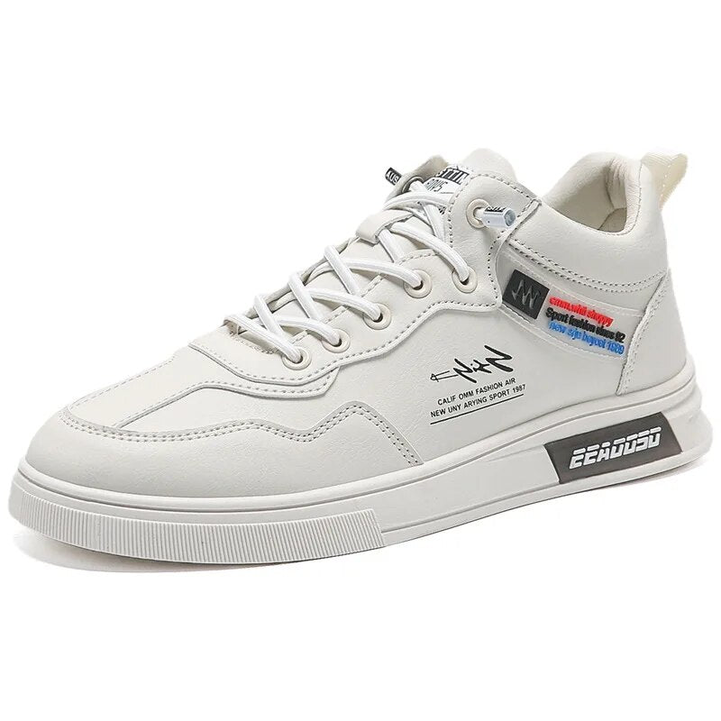 Men's Shoes 2023 Autumn New Leather Texture Board Shoes Versatile Daily Sports Casual Shoes with Mid Top Loafers Men Sneakers