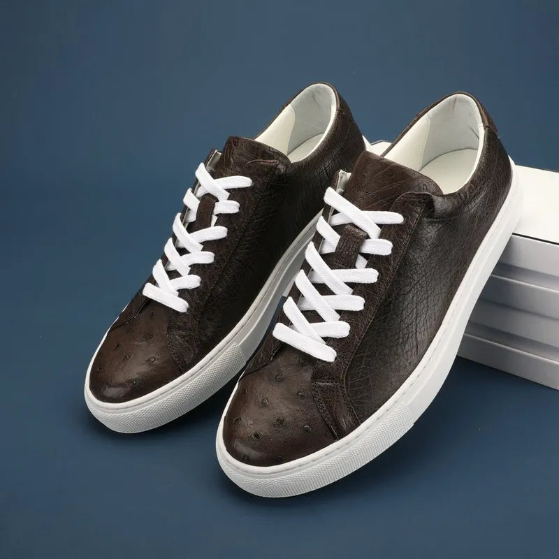 Ostrich Skin Genuine Sneakers Men's Leisure daily White Shoes Comfortable Lightweight Trend Versatile Low-Top Fashion Sports Men