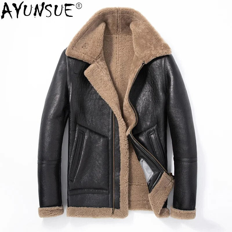 Men's Genuine Sheep Shearling Jacket Men Clothing Winter Coat New Motorcycle Jackets Thick Clothes Ropa De Hombre LXR780