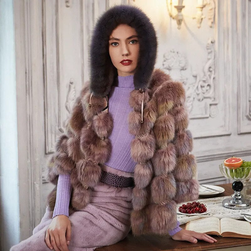 Women's Fur Coat 2223 Trend Natural Fur Long Mink Purple Floral Hooded Outerwear Jackets Trench Coats Outdoor Clothes Clothing