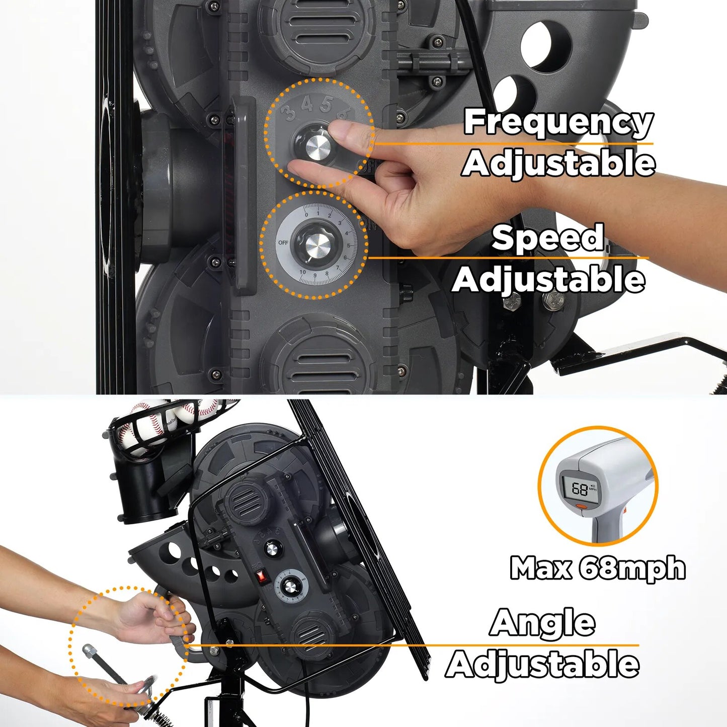 666BH Dual-Wheel Baseball Pitching Machine for Solo Hitting Training, Fielding or Coaching, 40 to 68 MPH