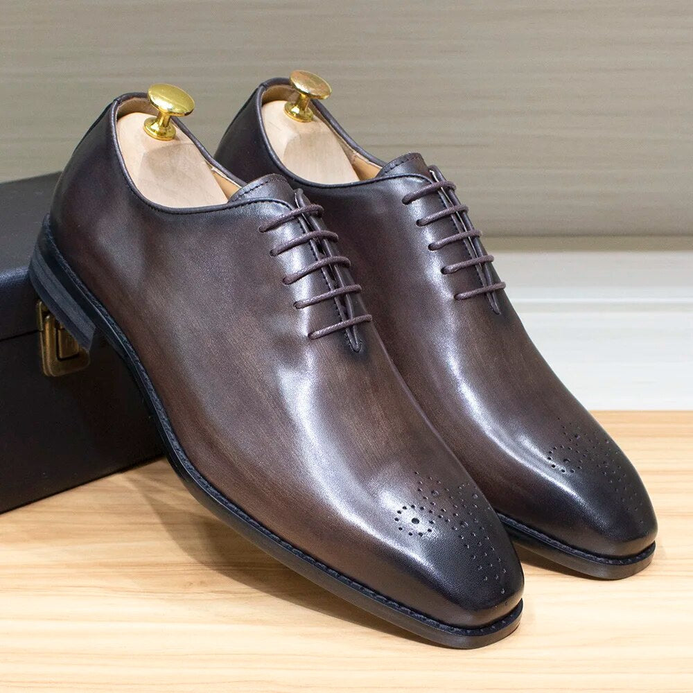 Classic Whole-Cut Mens Oxford Dress Shoes Genuine Leather Calfskin Men's Shoes Handmade Lace Up Formal Wedding Shoes for Men