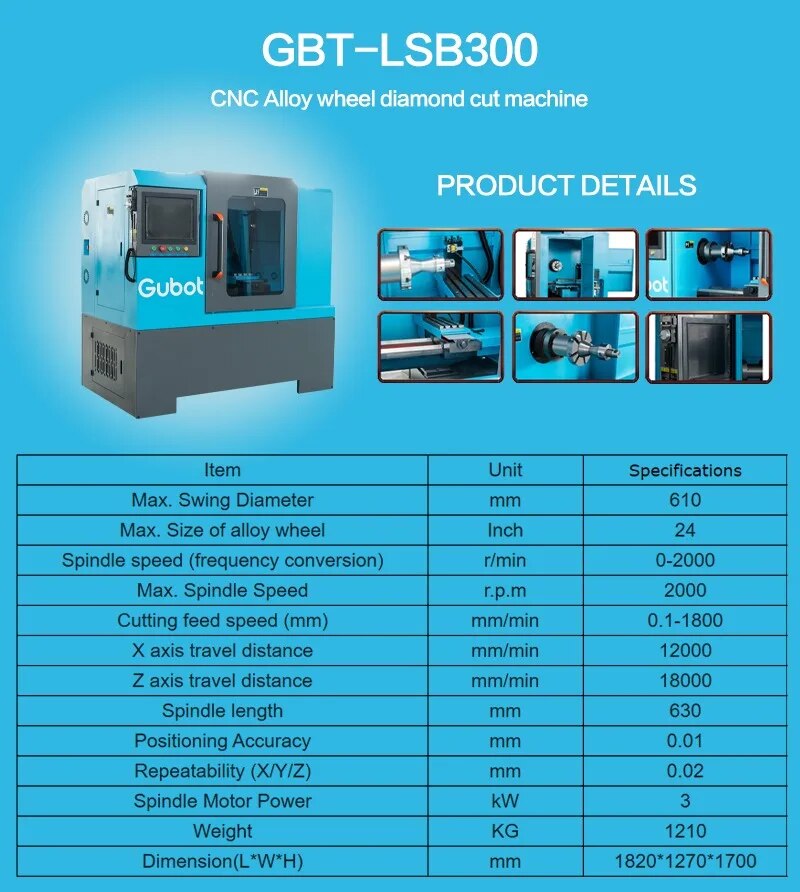 High-precision automatic rim repair lathe cnc alloy wheel diamond cutting machine LSB300 Gubot horizontal lathe