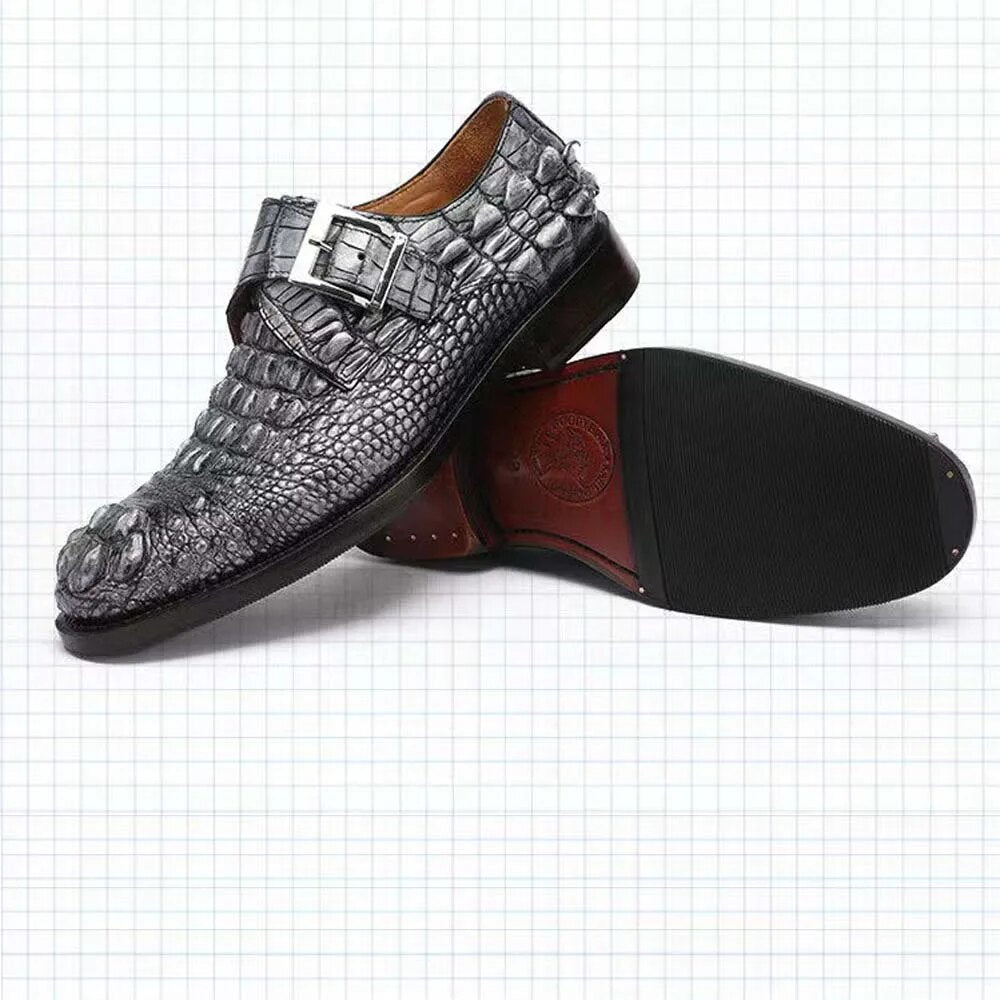 hulangzhishi new  leather sole lace-up  crocodile skin  Men's Shoes  manual  Rub color  Crocodile leather shoes man  Dress shoes