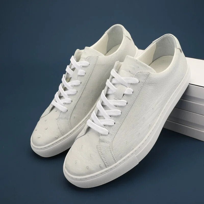 Ostrich Skin Genuine Sneakers Men's Leisure daily White Shoes Comfortable Lightweight Trend Versatile Low-Top Fashion Sports Men