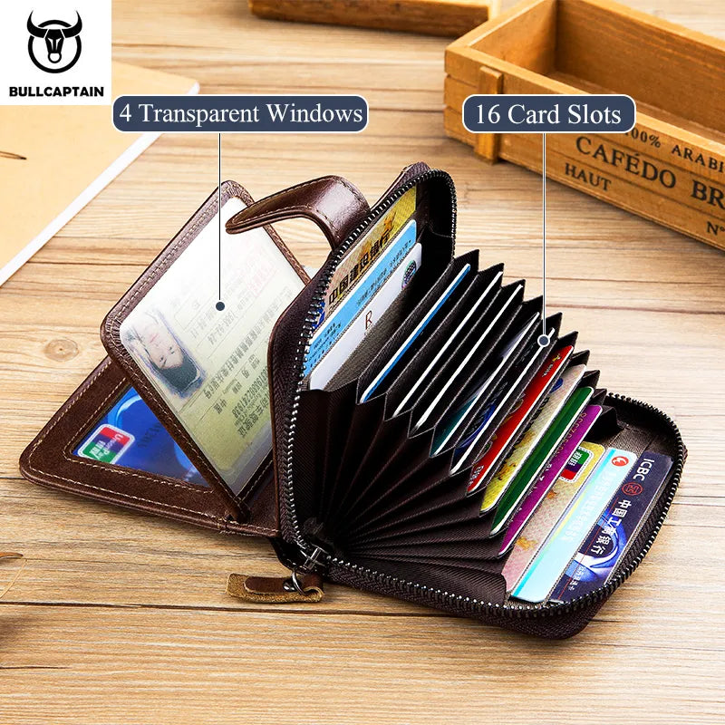 BULLCAPTAIN Men's Genuine Leather Wallet Multi Functional Multi Card Capacity Card Wallet Fashion High Quality Business Wallet