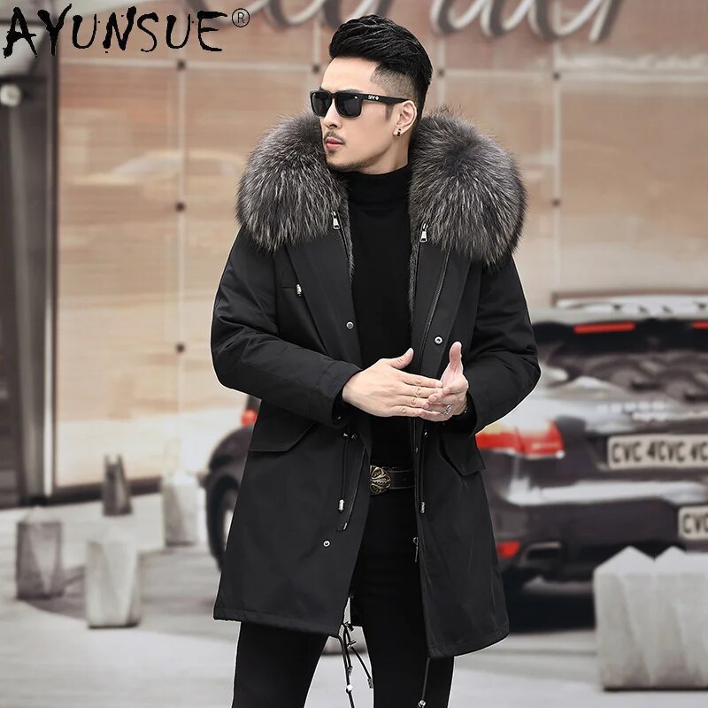 2024 Men's Clothing Winter Jacket Men Real Mink Fur Coat Male Thick Parkas Hooded Mens Jackets Ropa De Hombre LXR 631