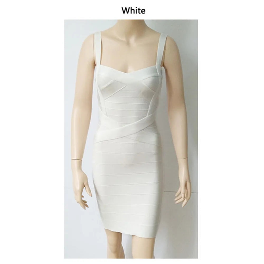 2023 New Women Sexy Spaghetti Strap Rayon HL Elastic Celebrity Bandage Dress Bodycon Mini Club Evening Party Dresses Drop Ship - KAISERINC