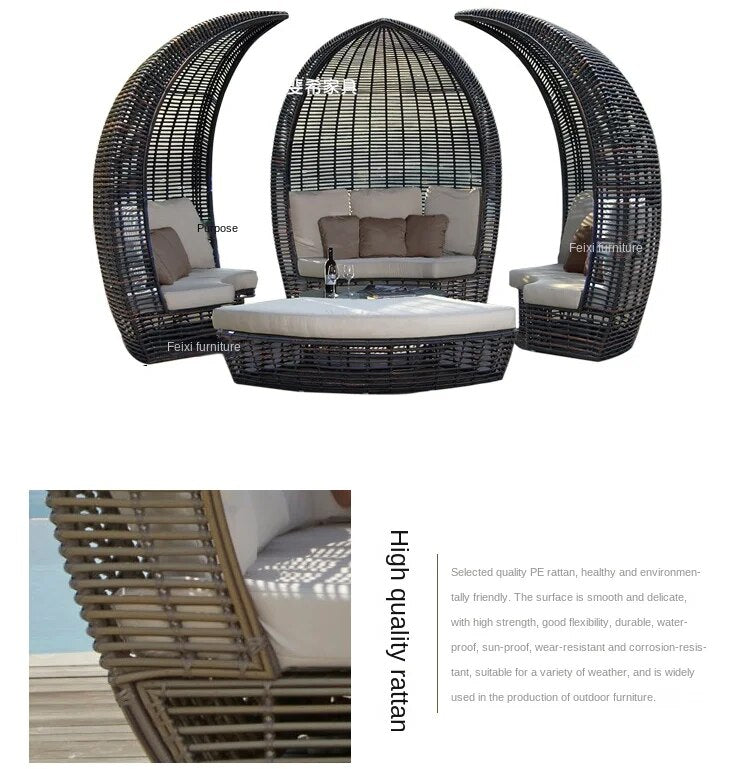 Customized Nordic household creative personality birdcage club hotel open-air sea view room split lotus leisure rattan bed