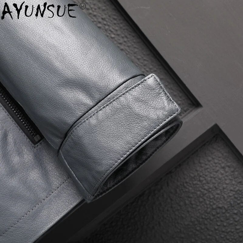 Men's Hooded Genuine Cowhide Leather Jacket Men Clothing Man Parka Winter Coat Male Autumn Clothes Ropa Hombre LXR1021