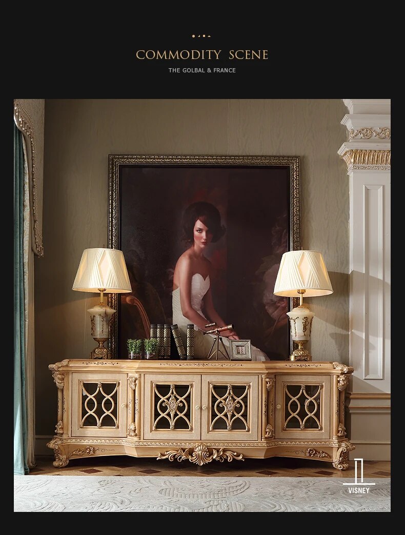 Calofia art collection French solid wood TV cabinets, living room, floor cabinets, villa furniture