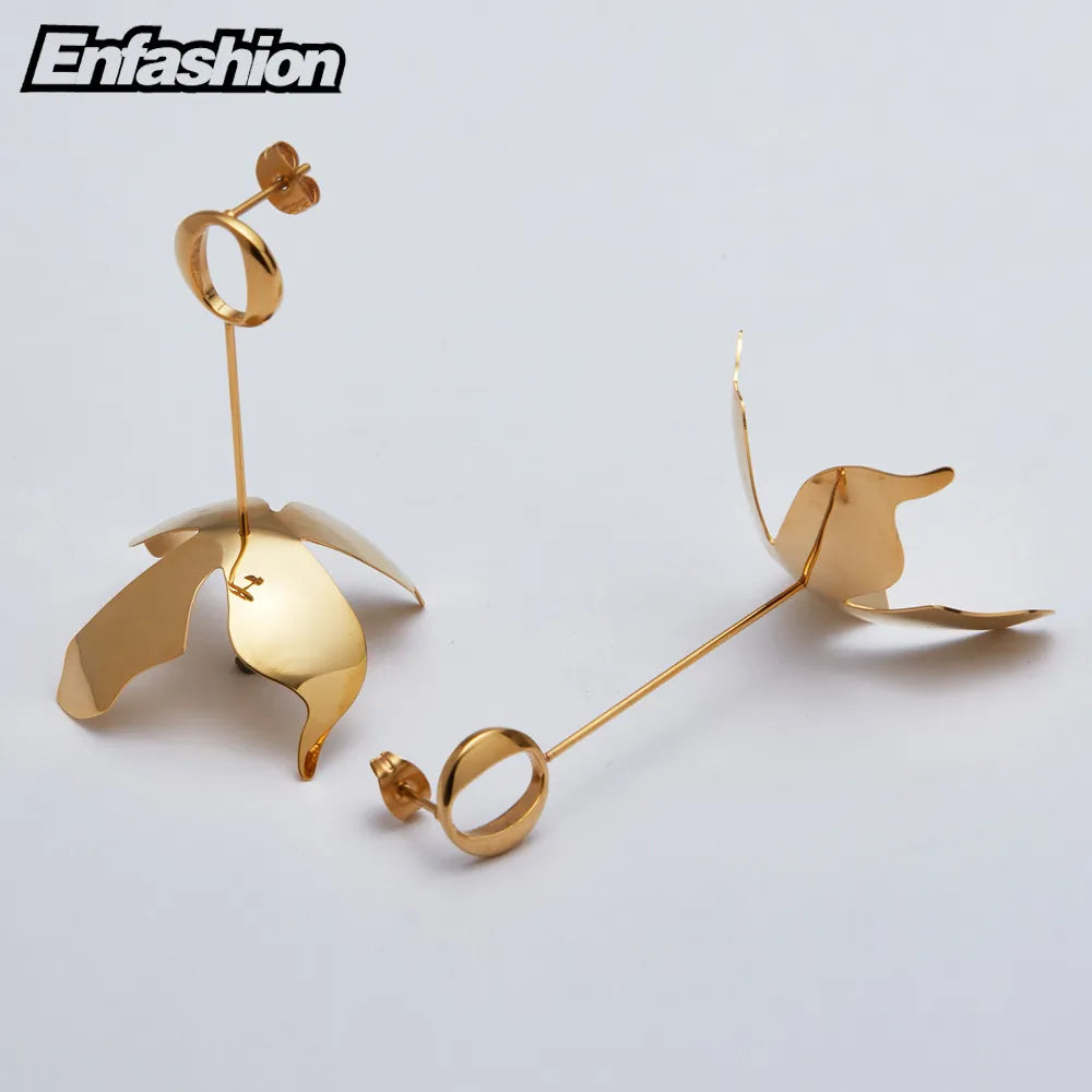 Enfashion Long Large Flower Dangle Earrings Rose Gold color Earings Drop Earrings For Women Long Earring Jewelry brinco