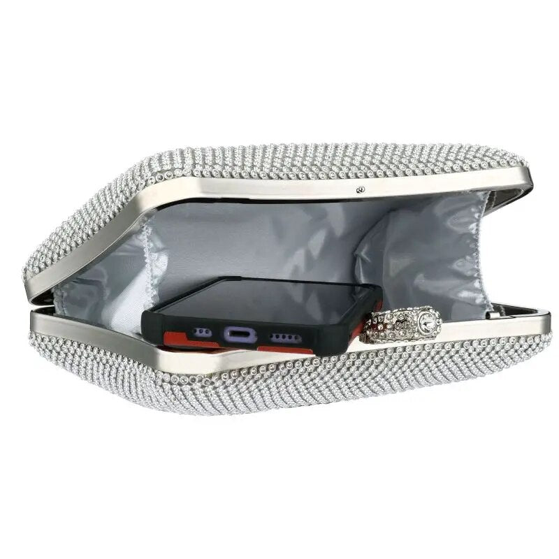 Ladies Evening Party Clutch Bag Evening Clutch Handbag Chain Women Wallet Purse for Cellphone Lipstick Wedding Clutch Silver
