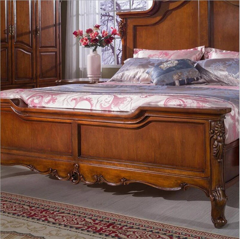 American wood  bed 2 people European classical American country style furniture double bed 1.8 m p10291
