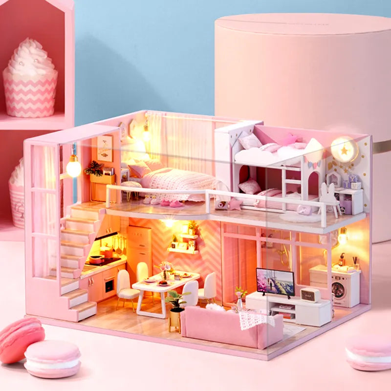 DIY Doll House Wooden Doll Houses Miniature Dollhouse Furniture Kit Diornama Toys Casa for Children Christmas Gift  L026