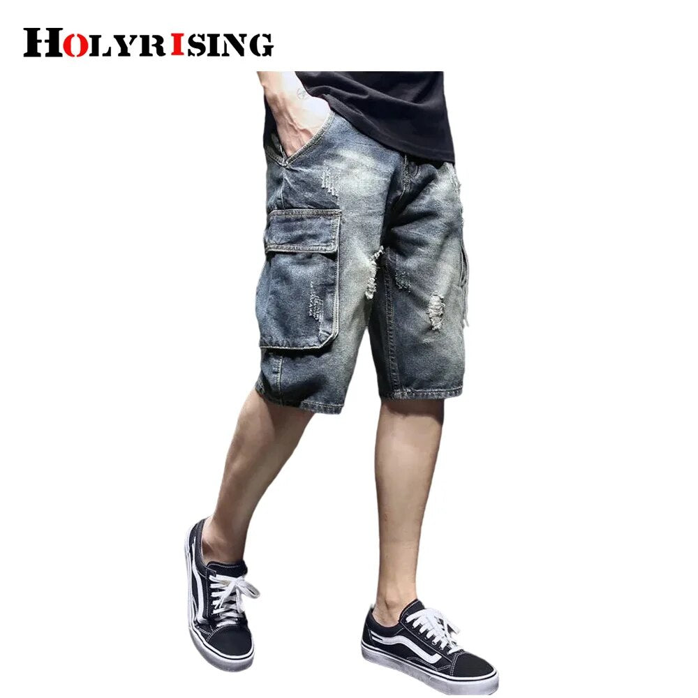 men denim shorts hot casual pockets calça masculina loose thin jeans for man button classic hole trendy summer solid 청바지 NZ061