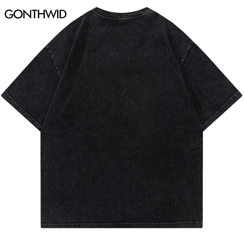 Vintage Men Tshirt Streetwar Hip Hop Graphic Print T Shirt Punk Gothic Washed Tee Shirts 2023 Fashion Harajuku Casual Loose Tops