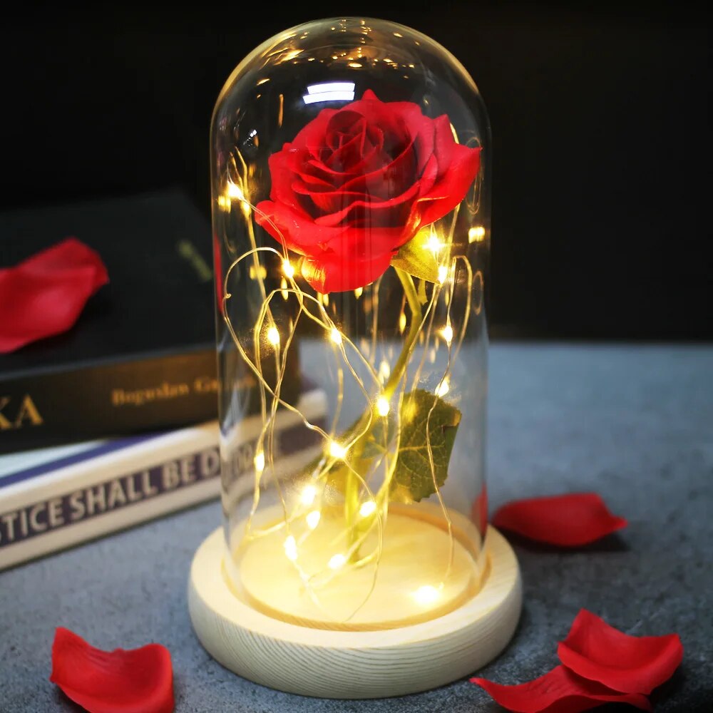 Beauty And The Beast Rose Rose In LED Glass Dome Forever Rose Red Rose Valentine's Day Mother's Day Special Romantic Gift