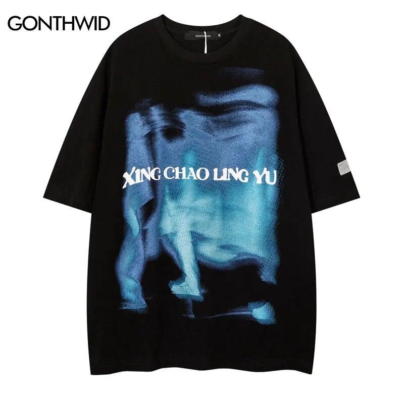 Mens Tshirt Streetwear Graphic Letter Print Punk Gothic Rock Tee Shirts Hip Hop Causal T-Shirt 2023 Harajuku Summer Short Sleeve