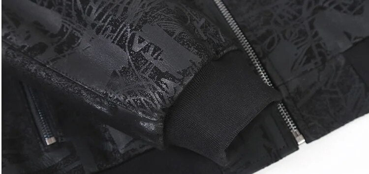Genuine Leather Clothes Mens Printed Baseball Collar Sheep Jacket Motorcycle Thin Autumn Coat Plus Size 6XL