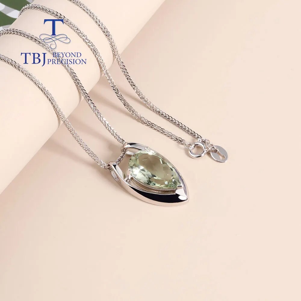 Hot sale V shape pendant 925 sterling silver with natural green amethyst fine jewelry for girls Black Friday & Christmas gift