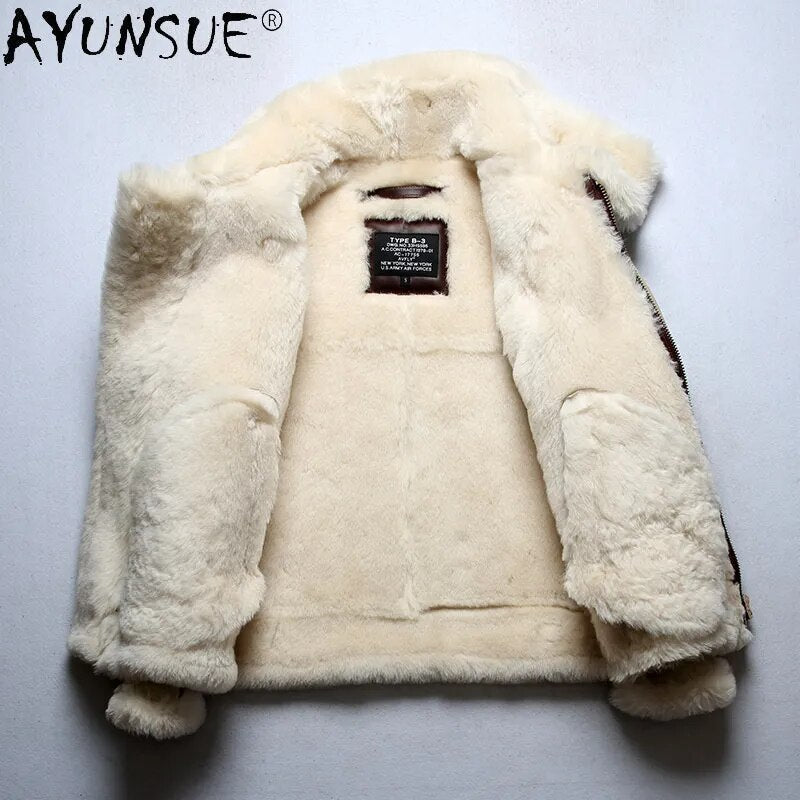 Men's Sheepskin Leather Jacket Men Clothing Real Sheep Shearing Winter Jackets White Wool Fur Coat Hommes Veste LXR910