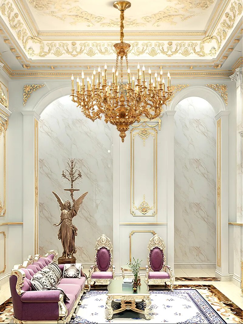 France Copper Chandelier Candle Luxurious House Retro Loft Luxury Hanging Lamp Reception Room Apartment Brass Ceiling Lights LED