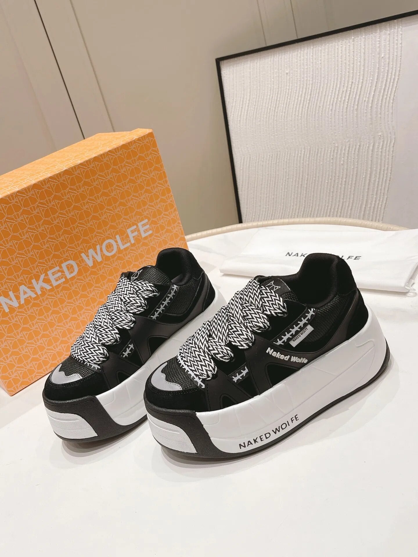 Fashion Naked Shoes Wolfe Slide Platform Sneakers Black