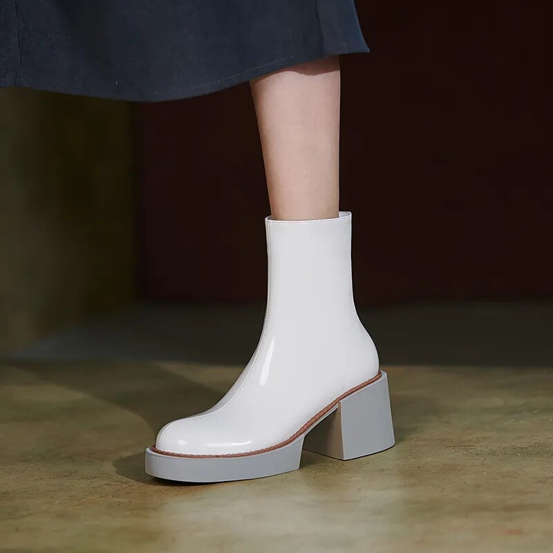 2023 white Winter Women shoes Genuine Leather Women Boots Platform Chunky Boots Women Solid Women Shoes high heel boots
