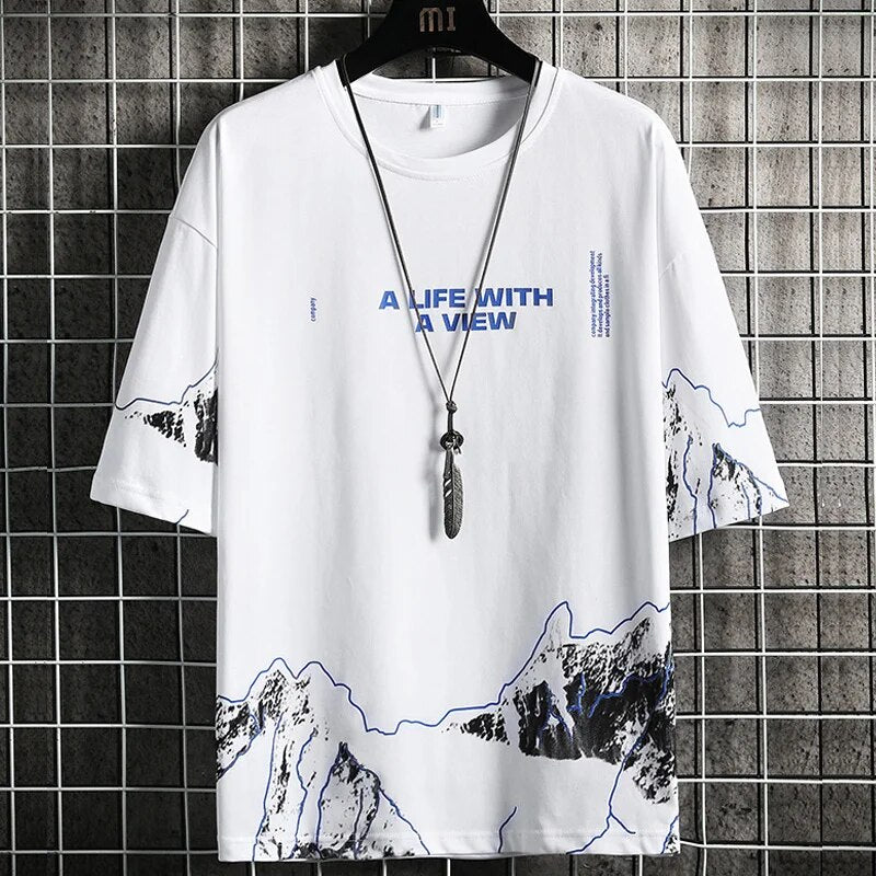 Men's Cotton Fashion T-shirt Funny Mens Summer White Tshirts Male Oversized Tee Shirts 4XL Casual T Shirt For Man Streetwear