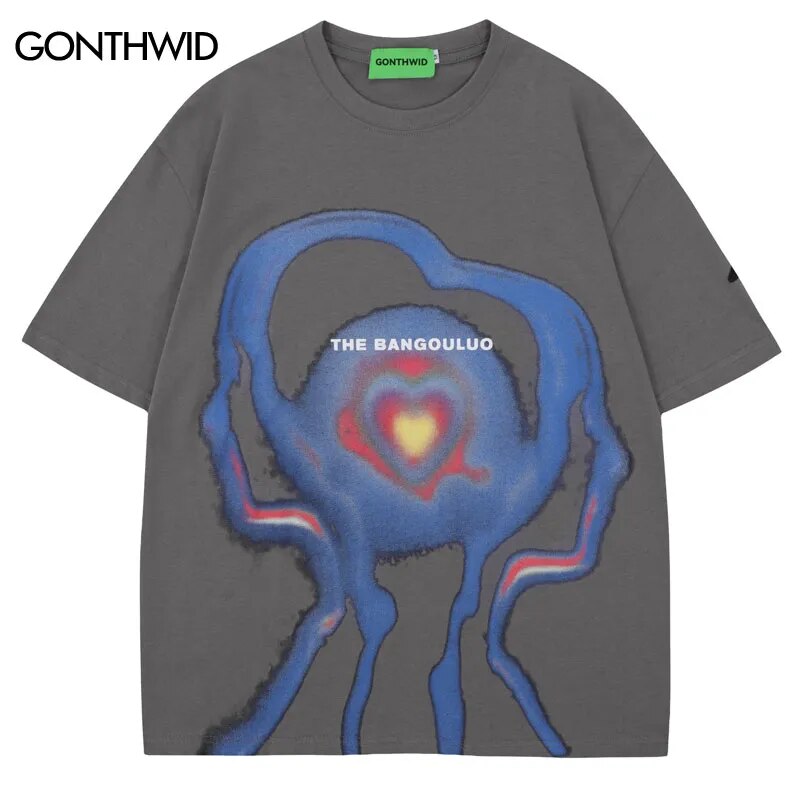 Hip Hop Punk Tee Shirts Streetwear Men Abstract Graphic Print Gothic Cotton Tshirt 2023 Harajuku Cotton Loose T Shirt Summer Top