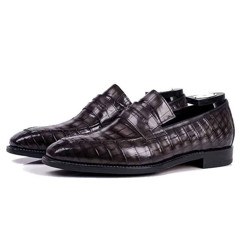 Crocodile leather hand-painted men's leather sole party dress shoes authentic crocodile leather men's loafers casual shoes
