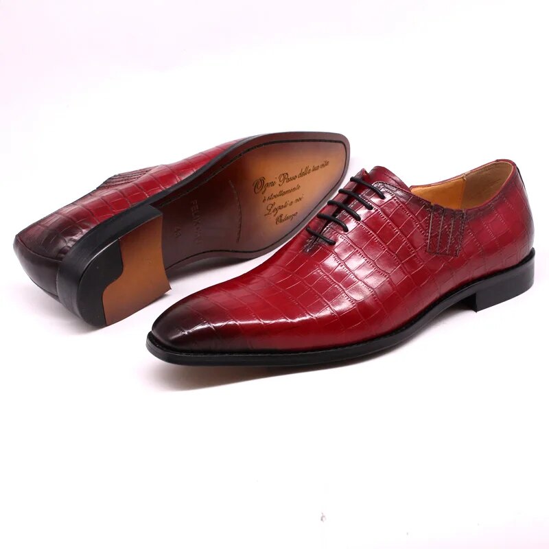Luxury Mens Oxford Dress Shoes Genuine Leather Alligator Print Men's Shoes Handmade Lace Up Whole Cut Formal Wedding Suit Shoes