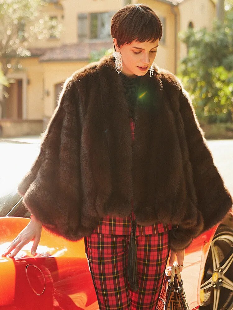 Women's Fur Coat 2223 Trend Natural The Sable Mink Fur Short Coffee Outerwear Jackets Trench Coats New Outdoor Clothes Clothing