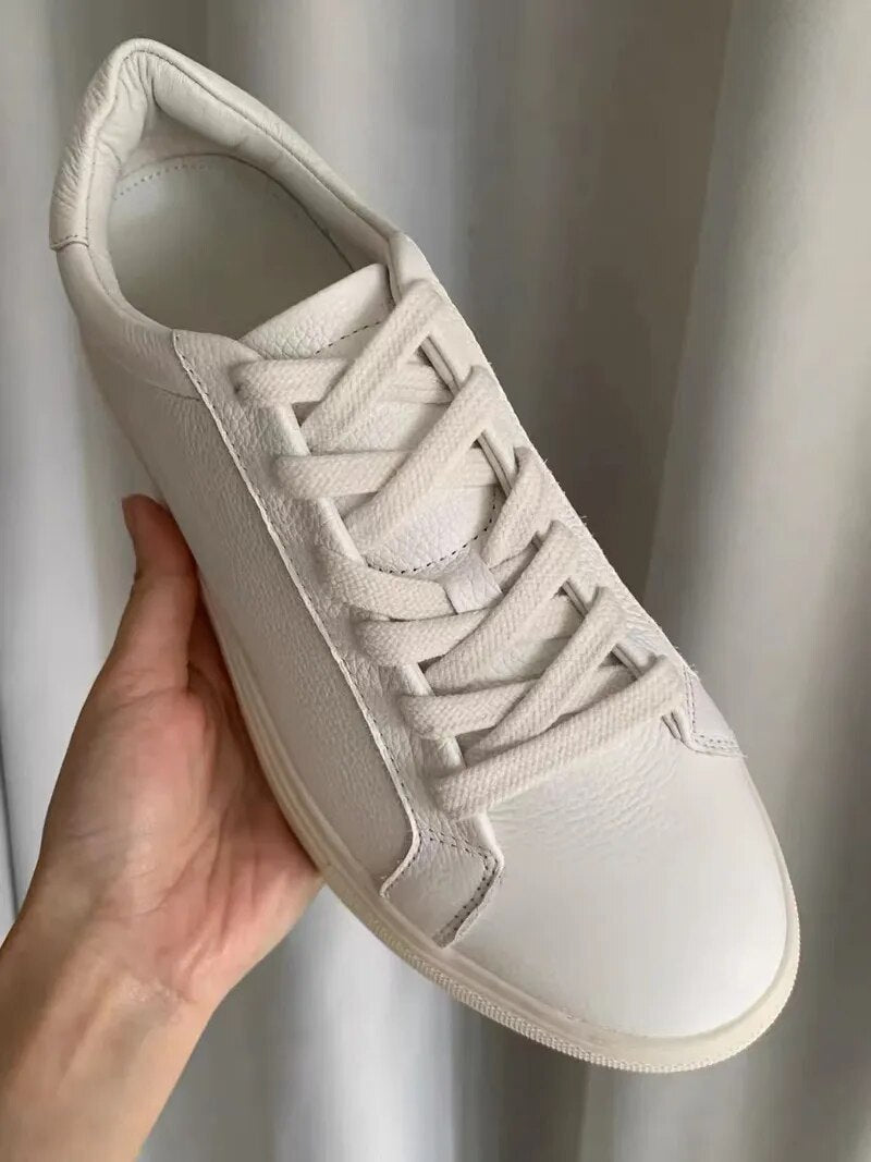 Modelutti 2023 New Men Summer Genuine Leather Round Head Lacing Flat Sneakers Solid Simple Versatile Basic Shoe Casual Male Chic
