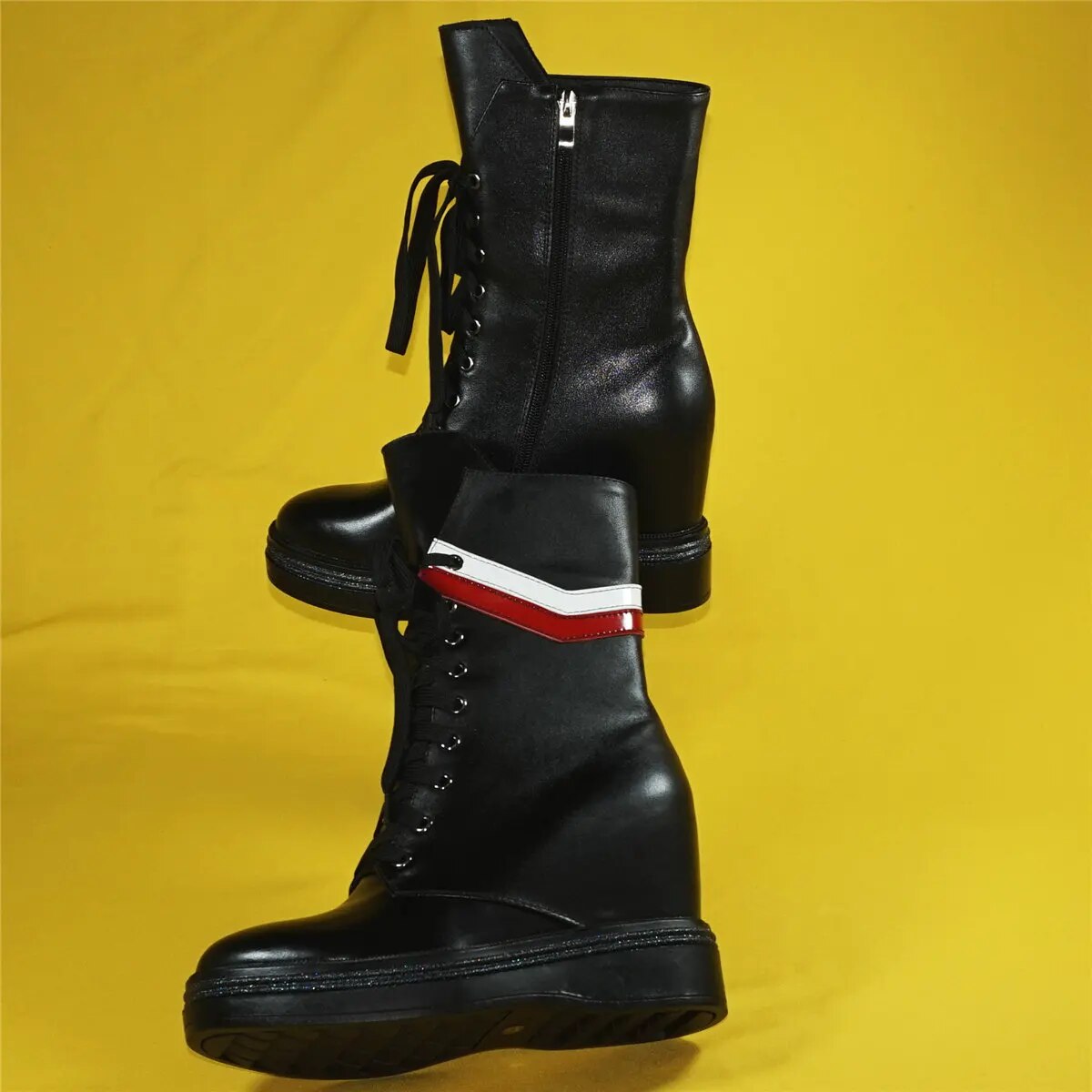 2023 Winter Fashion Sneakers Women Lace Up Genuine Leather High Heel Military Boots Female Round Toe Platform Pumps Casual Shoes