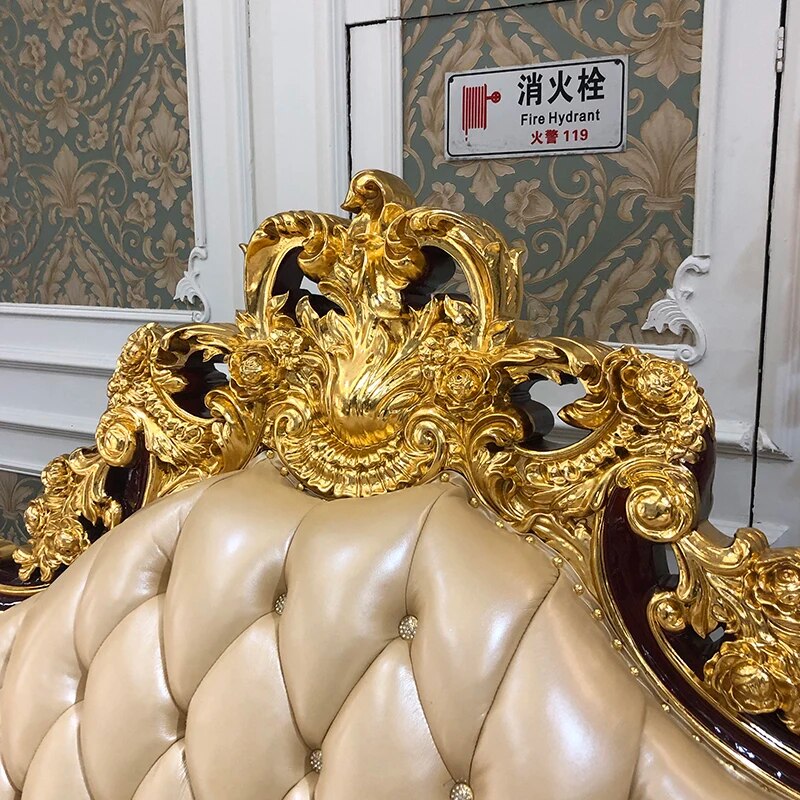 European style leather sofa 123 combination high-end luxury large family living room first floor leather solid wood decoration
