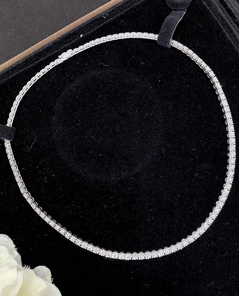 LUOWEND 18K White Gold Necklace Luxury Real Natural Diamond Elegant Tennis Necklace Minimalist Style Jewelry for Women Party