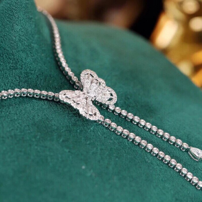 Aazuo Premium jewerly 18K Gold Real Diamonds 3.7ct  Luxury Tennis Butterfly Necklace Gife For Woman Senior Party Charm Jewelry