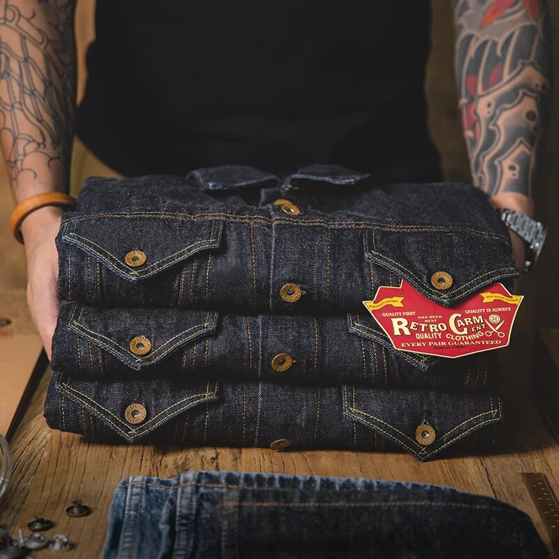 Maden Retro Blue Denim Jackets For Men Casual Crowboy Streetwear Coat Bomber Jacket Harajuku Vintage Outerwear Men's Clothing