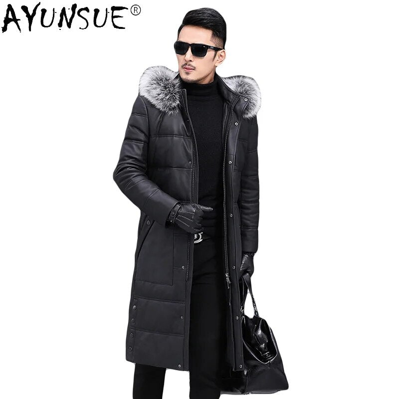 Erkekler Parkas Winter Real Sheepskin Leather Jackets for Men Clothing Men's Down Jacket 100% Fox Fur Collar Ropa LXR822