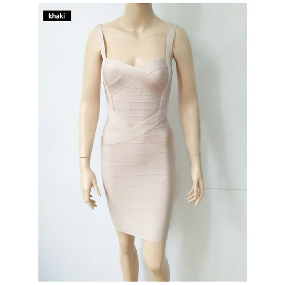 2023 New Women Sexy Spaghetti Strap Rayon HL Elastic Celebrity Bandage Dress Bodycon Mini Club Evening Party Dresses Drop Ship - KAISERINC