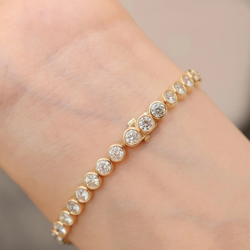 Aazuo 18K Jewelry Yellow Gold Real Diamond 5.5ct Classic Round Tennis Bracelet For Woman Upscale Trendy Wedding Engagement Party