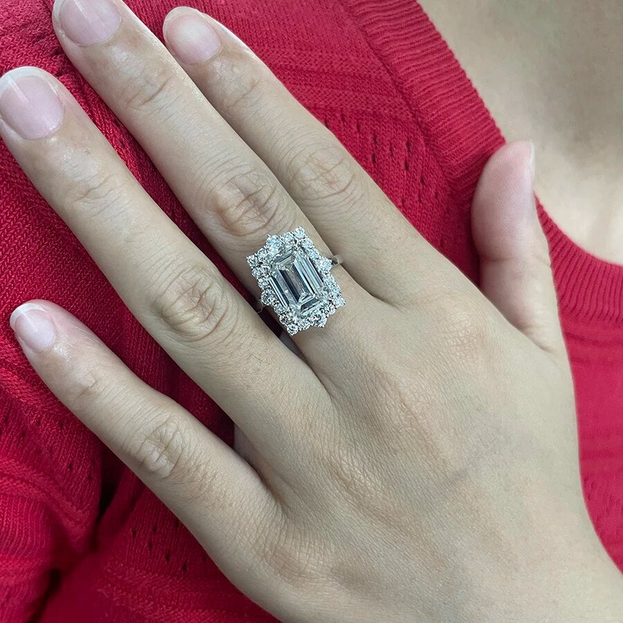 AEAW 14K Yellow Gold Emerald Cut Lab Grown Diamond Engagement Ring 7 Carat CVD diamond ring Lab Diamond Engagement Ring Set IGI
