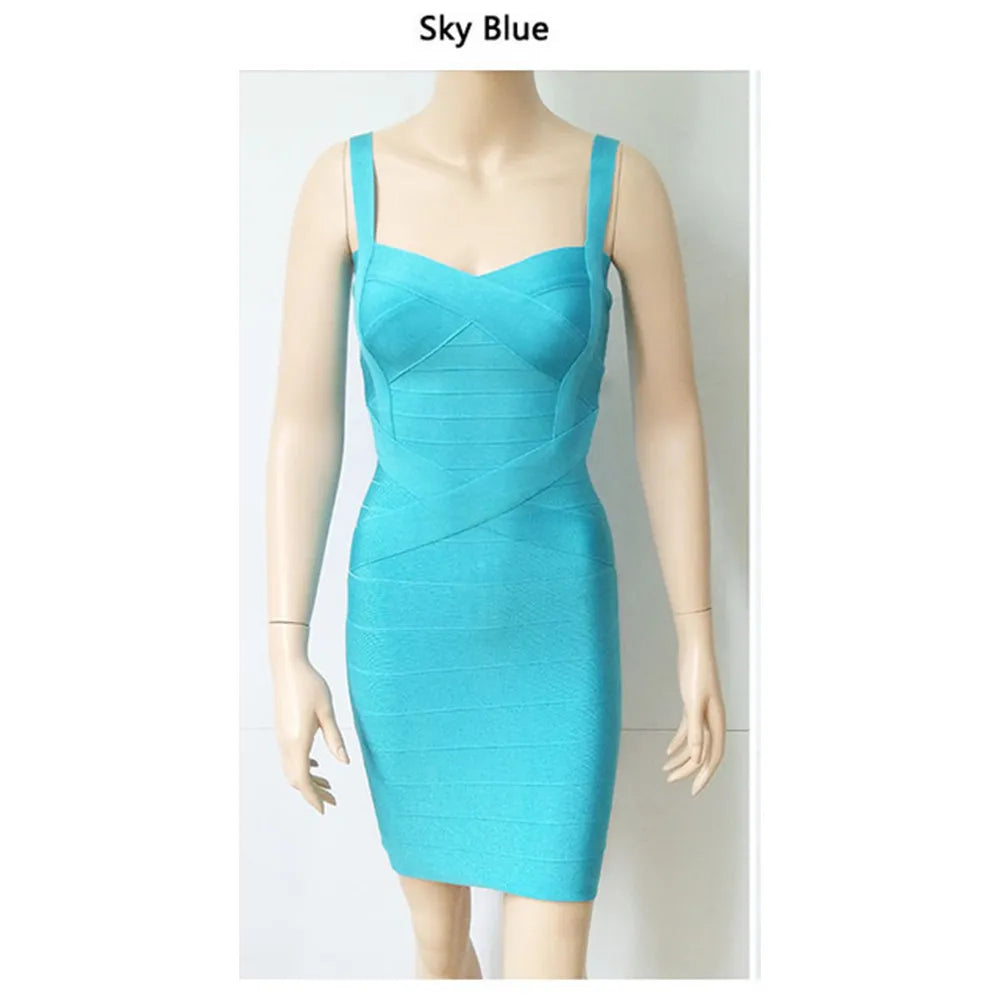 2023 New Women Sexy Spaghetti Strap Rayon HL Elastic Celebrity Bandage Dress Bodycon Mini Club Evening Party Dresses Drop Ship - KAISERINC