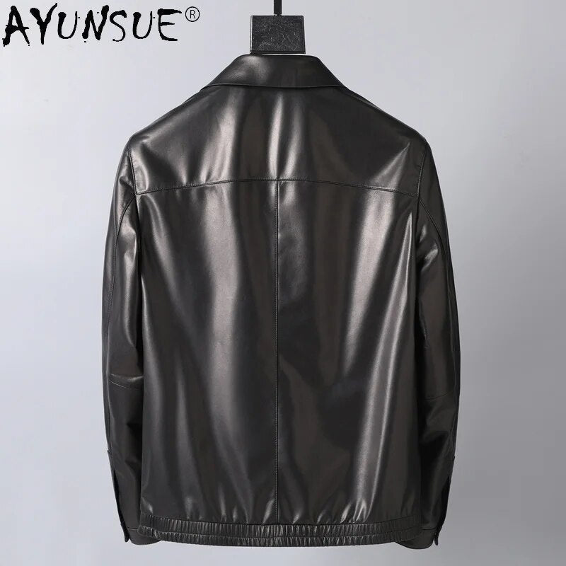 Men Jacket Short Men's Clothing 2024 Mens Genuine Sheepskin Leather Jackets Casual Korean Clothes Ropa Hombre LXR452