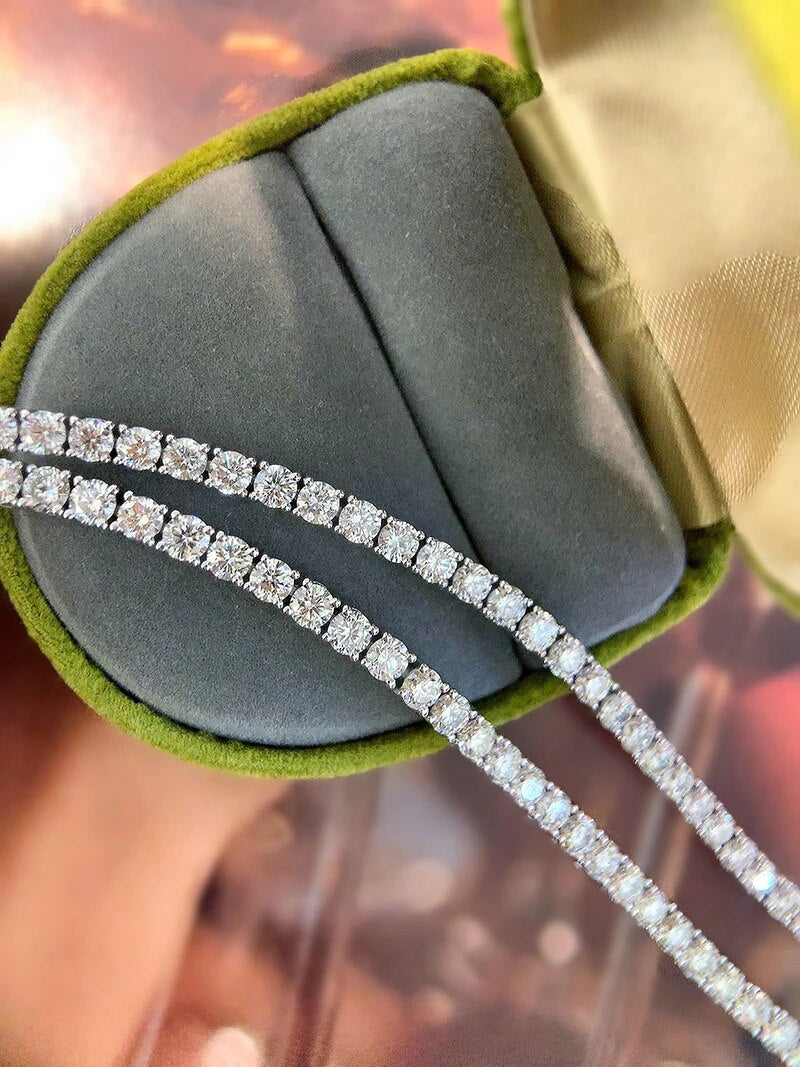 LUOWEND 18K White Gold Bracelet Real Natural Diamond Bangle Classic Party Tennis Bracelets for Women Customize