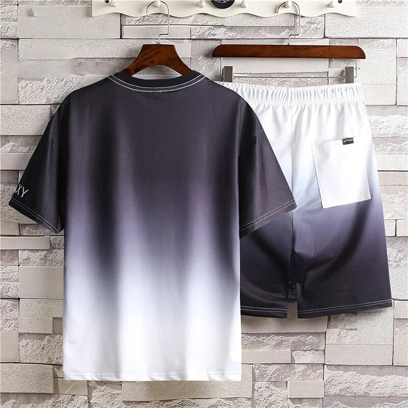 Plus Size 4XL Men Ice Silk T-shirt Shorts 2PCS Men's Suit 2024 Summer Male Streetwear Casual Sets High Quality Dropshipping