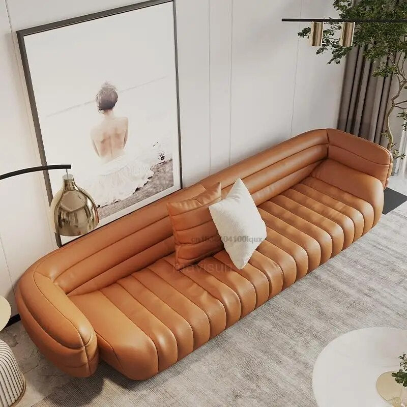 Modern Minimalism Leather Sofa Couch Living Room Furniture Color Yellow Light Grey
