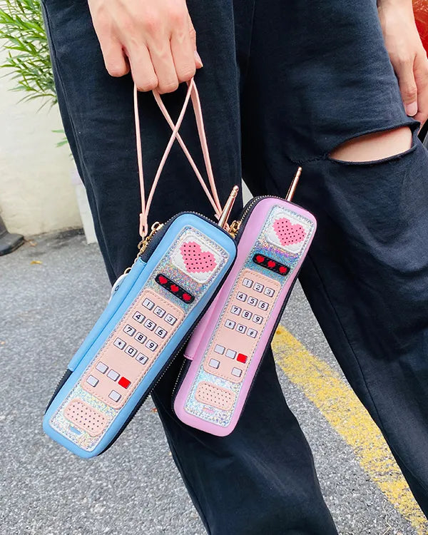 New Retro Phone Design Woman's Casual Mini Handbag Fashion Party Clutch Bag Purse Pu Leather Cartoon Print  Female Pouch 2021